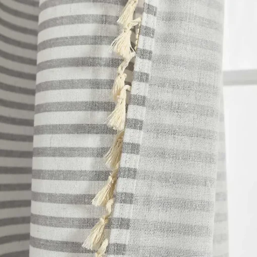 Kirklands Home Curtains & Drapes|Gray Striped Tassel Curtain Panel Set, 84 in.