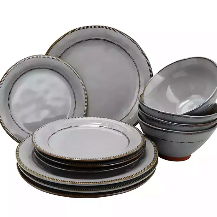 Kirklands Home Dinnerware|Terracotta 12-pc. Dinnerware Set Gray