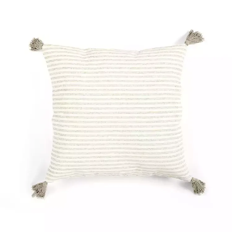 Online Gray Thin Woven Stripe Tassel Pillow Pillows