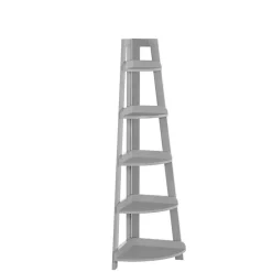 Kirklands Home Bookshelves|Gray 5-Tier Corner Ladder Bookshelf
