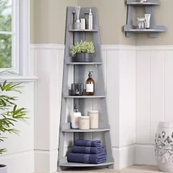 Kirklands Home Bookshelves|Gray 5-Tier Corner Ladder Bookshelf