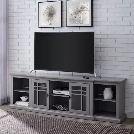 Kirklands Home Tv Stands & Media Consoles|Transitional Breakfront 2-Door Media Console Gray