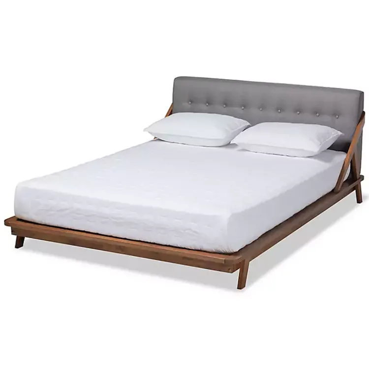 Kirklands Home Beds & Headboards|Tufted and Natural Walnut King Platform Bed Gray