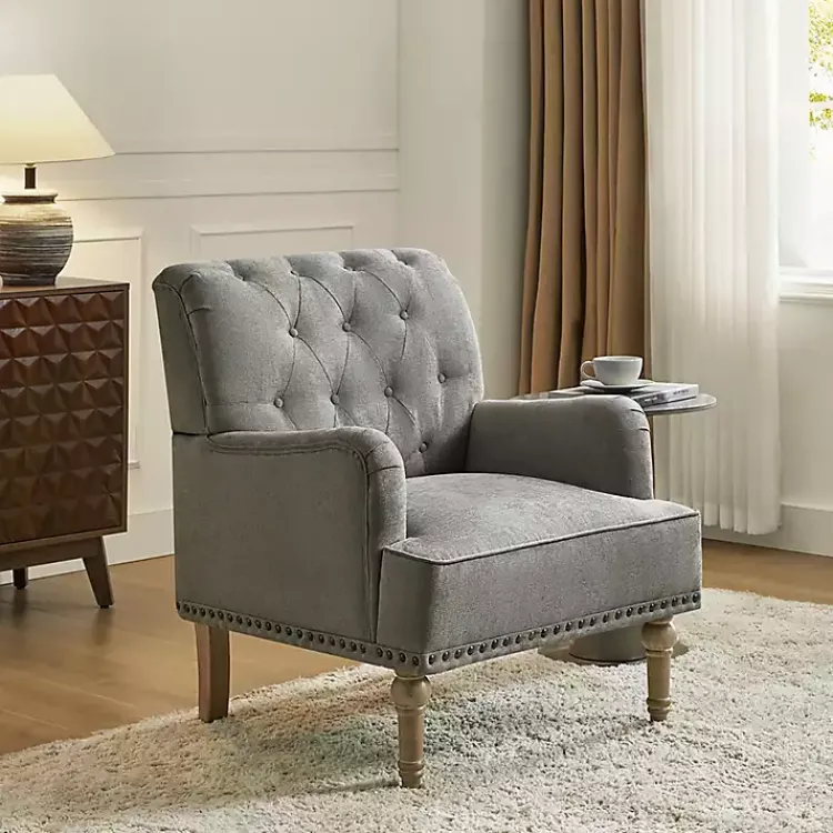 Kirklands Home Accent Chairs|Tufted Britt Accent Chair Gray