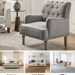 Kirklands Home Accent Chairs|Tufted Britt Accent Chair Gray