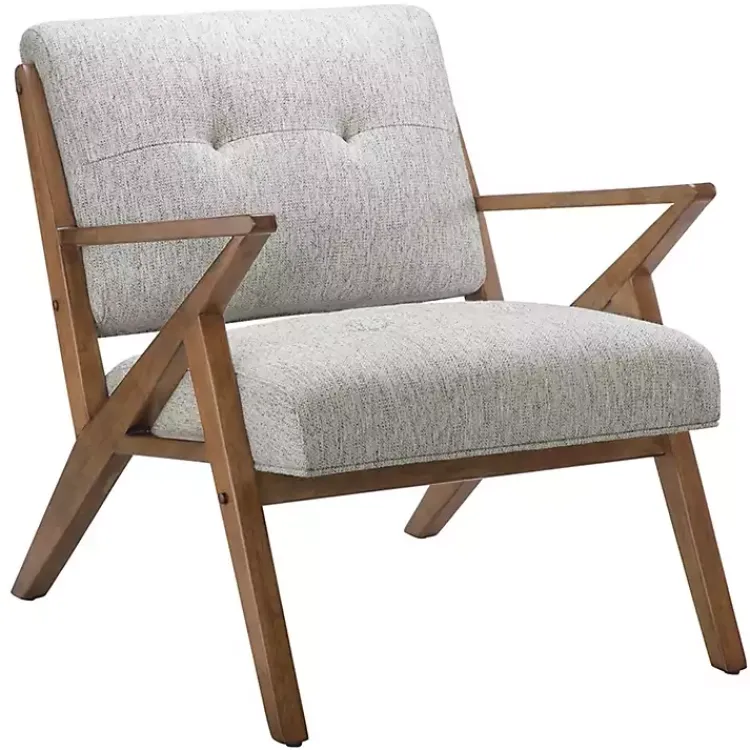 Kirklands Home Accent Chairs|Tufted Pecan Wood Mid-Century Modern Armchair Gray