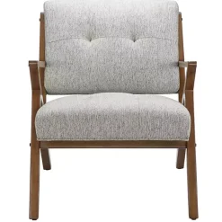 Kirklands Home Accent Chairs|Tufted Pecan Wood Mid-Century Modern Armchair Gray