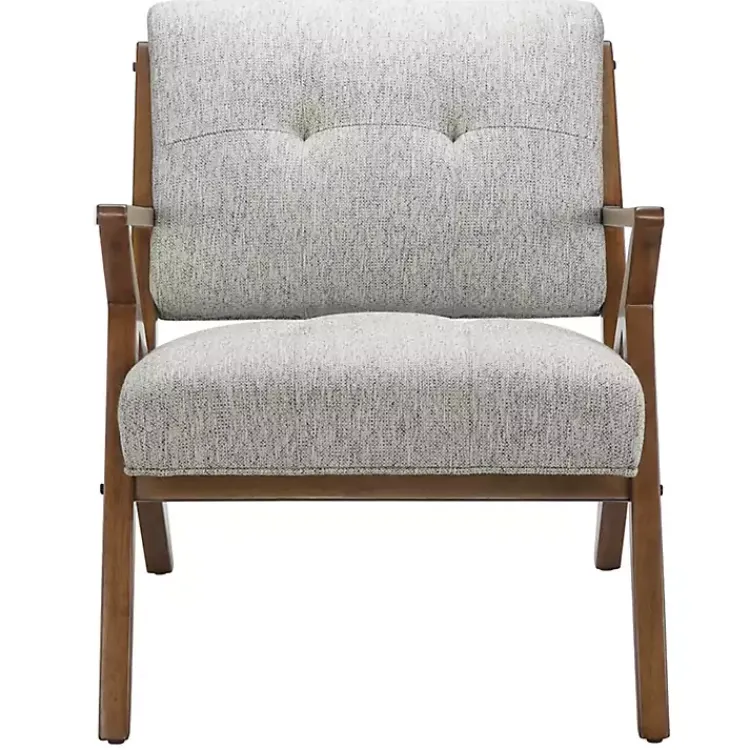 Kirklands Home Accent Chairs|Tufted Pecan Wood Mid-Century Modern Armchair Gray