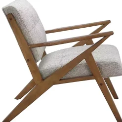 Kirklands Home Accent Chairs|Tufted Pecan Wood Mid-Century Modern Armchair Gray