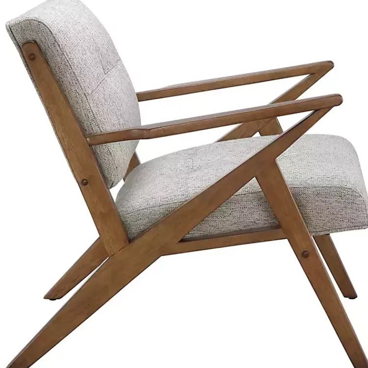 Kirklands Home Accent Chairs|Tufted Pecan Wood Mid-Century Modern Armchair Gray