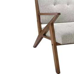 Kirklands Home Accent Chairs|Tufted Pecan Wood Mid-Century Modern Armchair Gray
