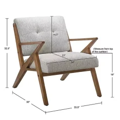 Kirklands Home Accent Chairs|Tufted Pecan Wood Mid-Century Modern Armchair Gray