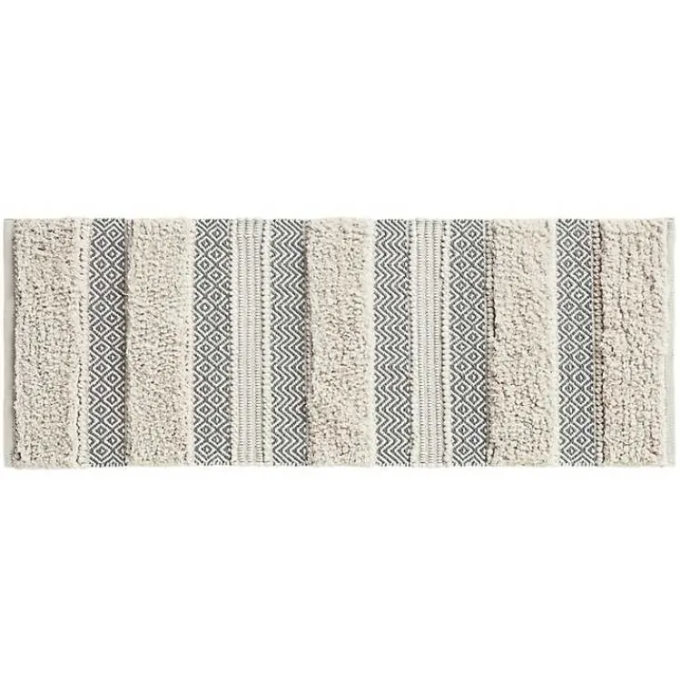 Kirklands Home Bathroom Rugs|Tufted Stripes Woven Bath Runner Gray