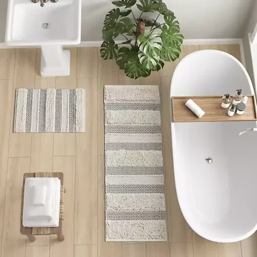 Kirklands Home Bathroom Rugs|Tufted Stripes Woven Bath Runner Gray