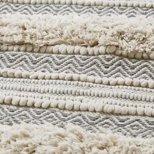 Kirklands Home Bathroom Rugs|Tufted Stripes Woven Bath Runner Gray