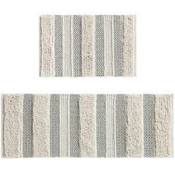 Kirklands Home Bathroom Rugs|Tufted Stripes Woven Bath Runner Gray