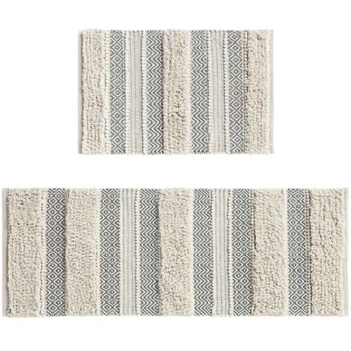 Kirklands Home Bathroom Rugs|Tufted Stripes Woven Bath Runner Gray