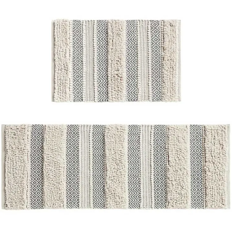 Kirklands Home Bathroom Rugs|Tufted Stripes Woven Bath Runner Gray