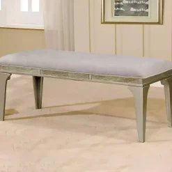 Kirklands Home Dining Chairs|Tufted Upholstered Silver Dining Bench Gray