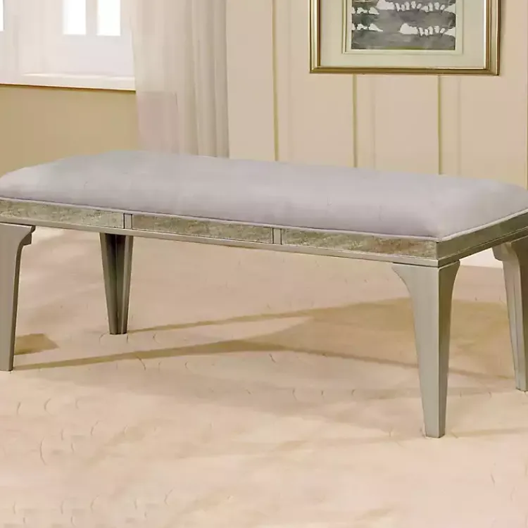 Kirklands Home Dining Chairs|Tufted Upholstered Silver Dining Bench Gray