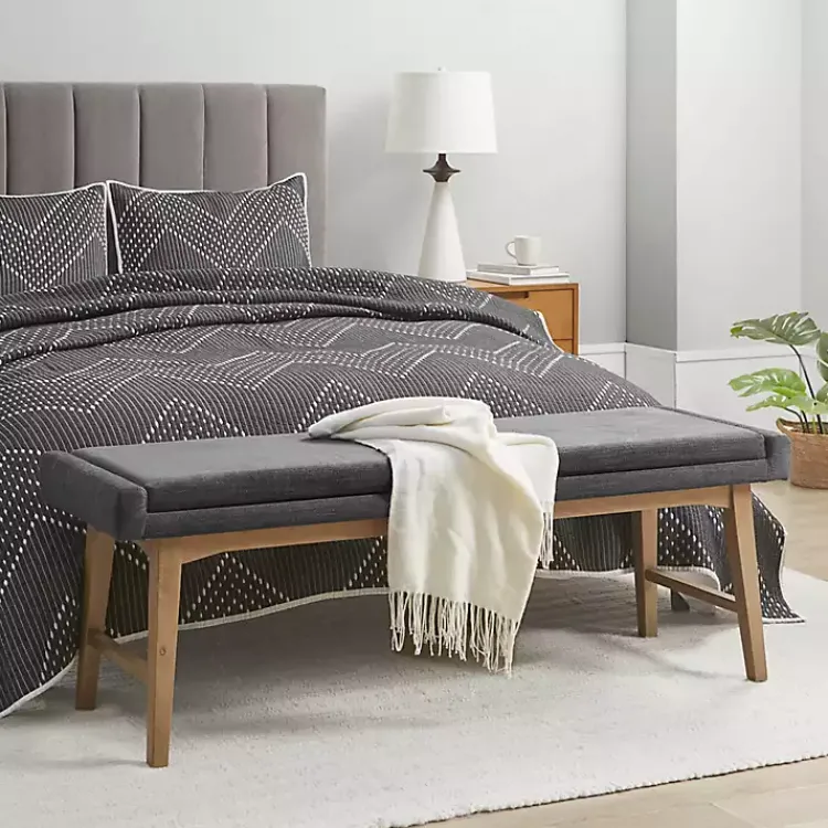 Kirklands Home Benches & Ottomans|Upholstered and Wood Legs Bench Gray