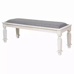 Kirklands Home Dining Chairs|Upholstered Antique White Quin Bench Gray
