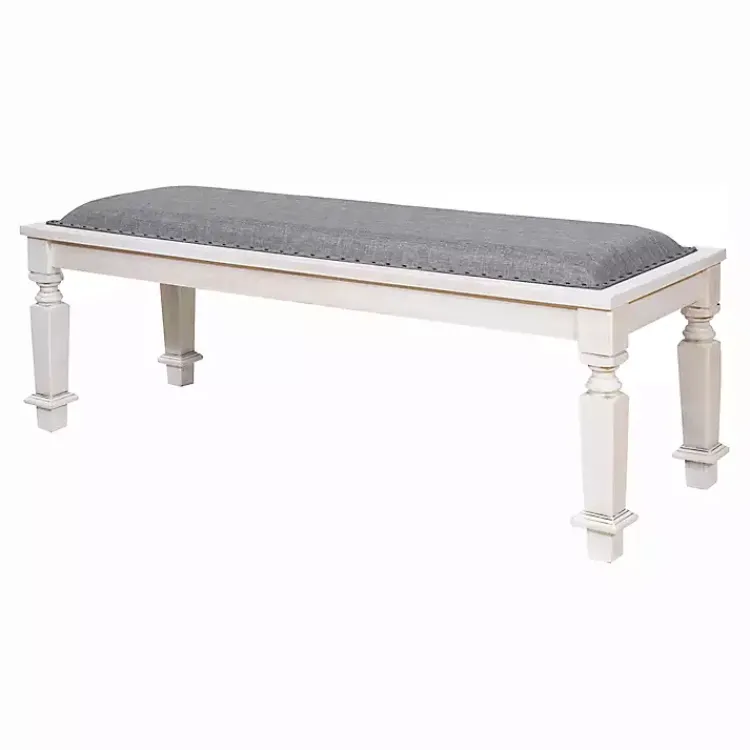 Kirklands Home Dining Chairs|Upholstered Antique White Quin Bench Gray