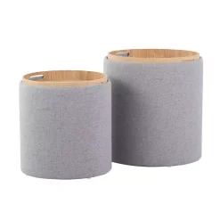 Kirklands Home Benches & Ottomans|Upholstered Ottomans with Tray Tops, Set of 2 Gray