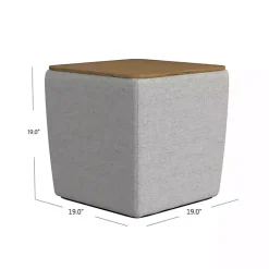 Kirklands Home Benches & Ottomans|Upholstered Storage Ottoman with Wood Lid Gray