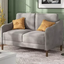 Kirklands Home Sofas & Loveseats|Velvet Upholstered Modern Loveseat Gray