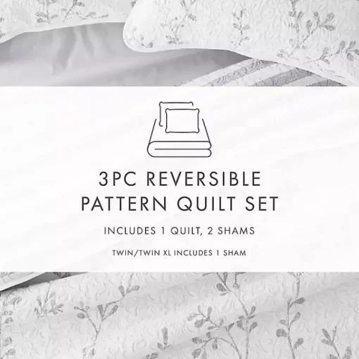 Kirklands Home Quilts|Gray Vines Reversible 3-pc. Queen Quilt Set