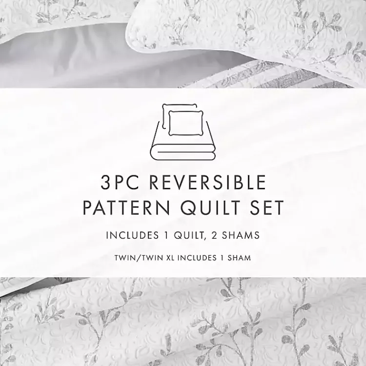 Kirklands Home Quilts|Gray Vines Reversible 3-pc. King Quilt Set