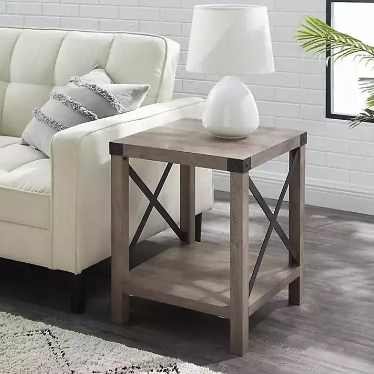 Kirklands Home Accent & End Tables|Wash Industrial X-Frame Accent Table Gray