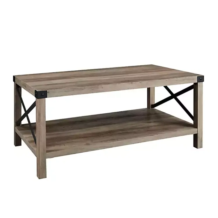 Kirklands Home Coffee Tables|Wash Industrial X-Frame Coffee Table Gray
