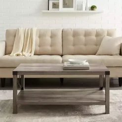 Kirklands Home Coffee Tables|Wash Industrial X-Frame Coffee Table Gray