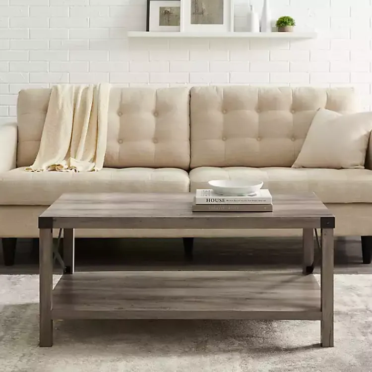 Kirklands Home Coffee Tables|Wash Industrial X-Frame Coffee Table Gray