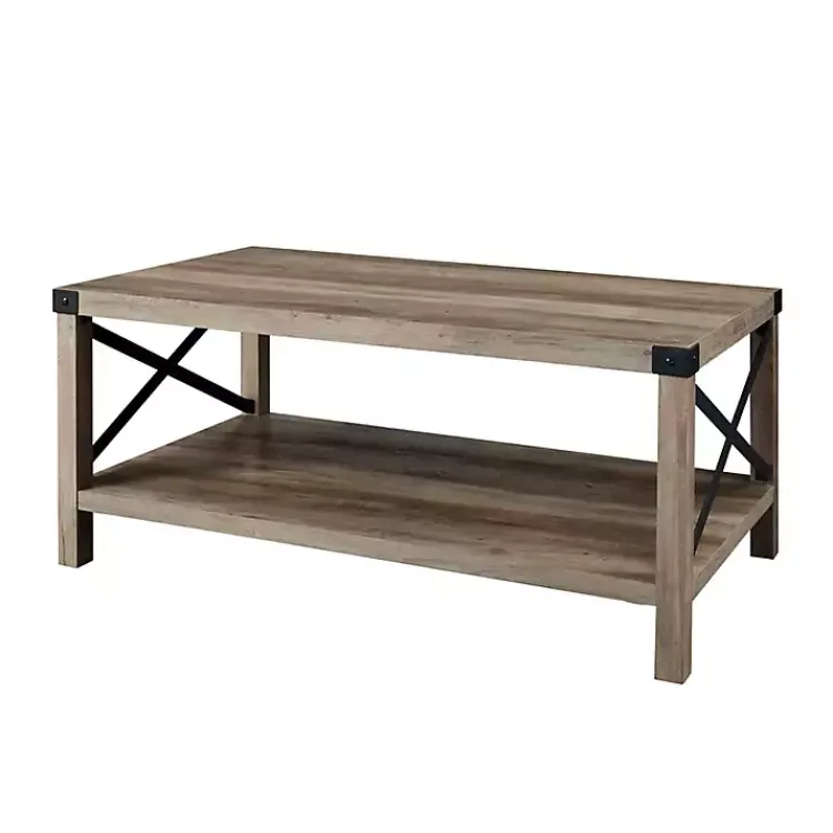 Kirklands Home Coffee Tables|Wash Industrial X-Frame Coffee Table Gray