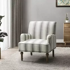Kirklands Home Accent Chairs|Gray White Stripe Upholstered Accent Chair