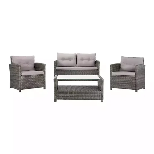 Kirklands Home Outdoor Sets|Wicker 4-pc. Deluxe Outdoor Living Set Gray