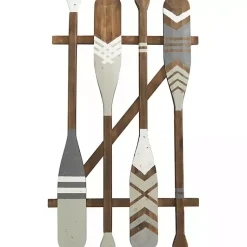 Kirklands Home Wall Plaques|Gray Wood Arrow and Striped Paddle Wall Plaque