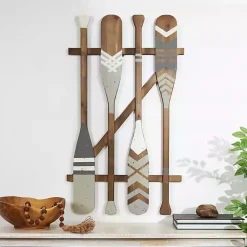 Kirklands Home Wall Plaques|Gray Wood Arrow and Striped Paddle Wall Plaque