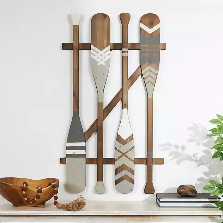 Kirklands Home Wall Plaques|Gray Wood Arrow and Striped Paddle Wall Plaque