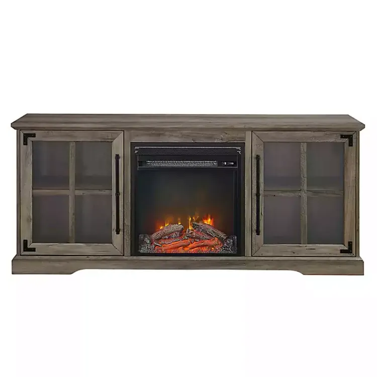 Kirklands Home Tv Stands & Media Consoles|Wood 2-Door LED Fireplace Cabinet Gray