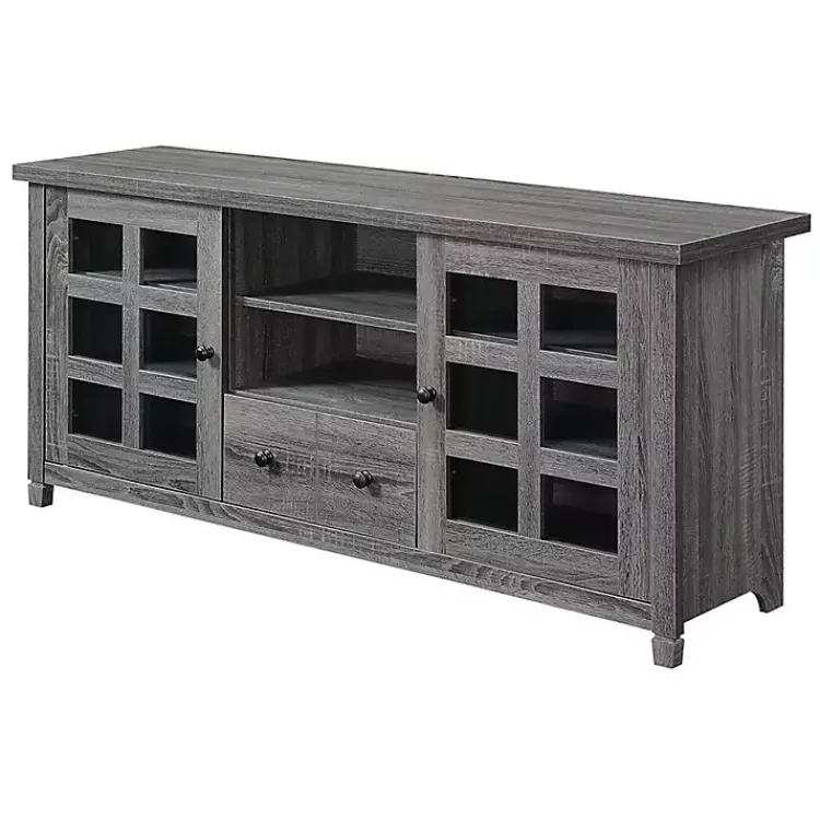 Kirklands Home Tv Stands & Media Consoles|Wood 2-Door Windowpane Media Cabinet Gray