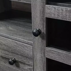 Kirklands Home Tv Stands & Media Consoles|Wood 2-Door Windowpane Media Cabinet Gray