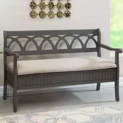 Kirklands Home Benches & Ottomans|Gray Wood Upholstered Storage Bench