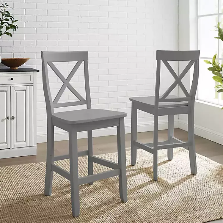 Kirklands Home Bar Stools & Counter Height Stools|Wood X-Back Counter Stools, Set of 2 Gray