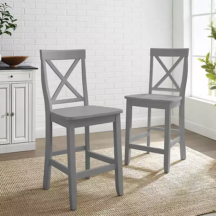 Kirklands Home Bar Stools & Counter Height Stools|Wood X-Back Counter Stools, Set of 2 Gray