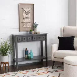 Kirklands Home Console Tables|Wooden Console Table with Double Drawers Gray