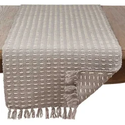 Kirklands Home Table Linens|Woven Dash Cotton Table Runner Gray